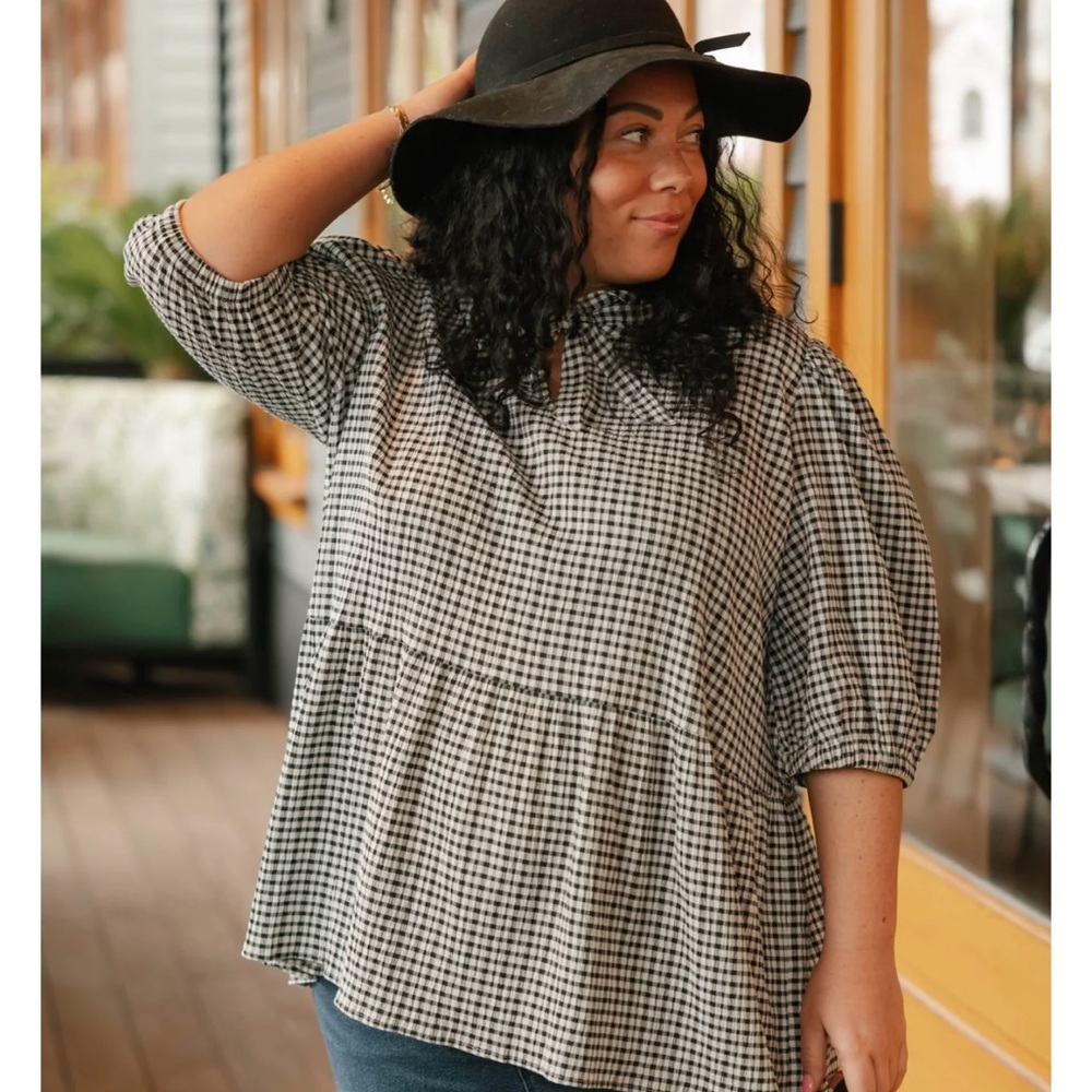 Smash + Tess Valentina Black and White Puff Sleeve Blouse